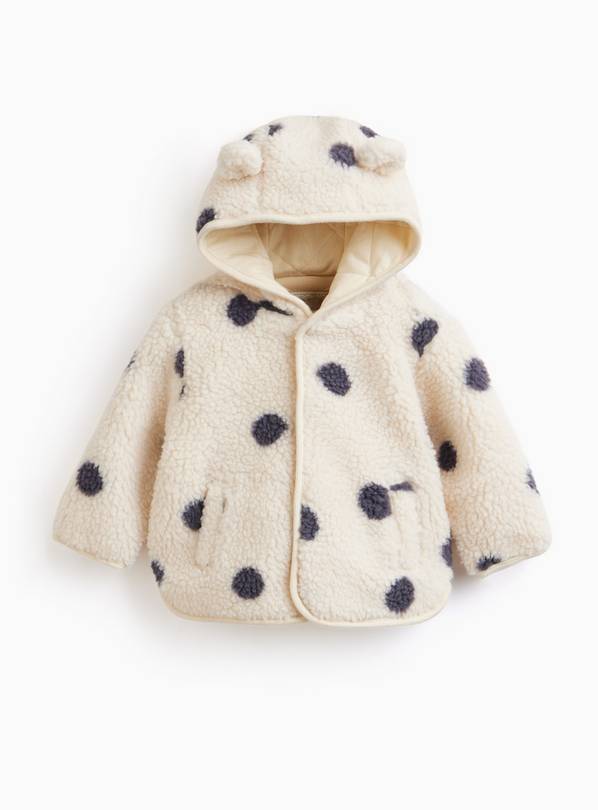 White Dotted Hooded Borg Fleece Jacket 6-9 months